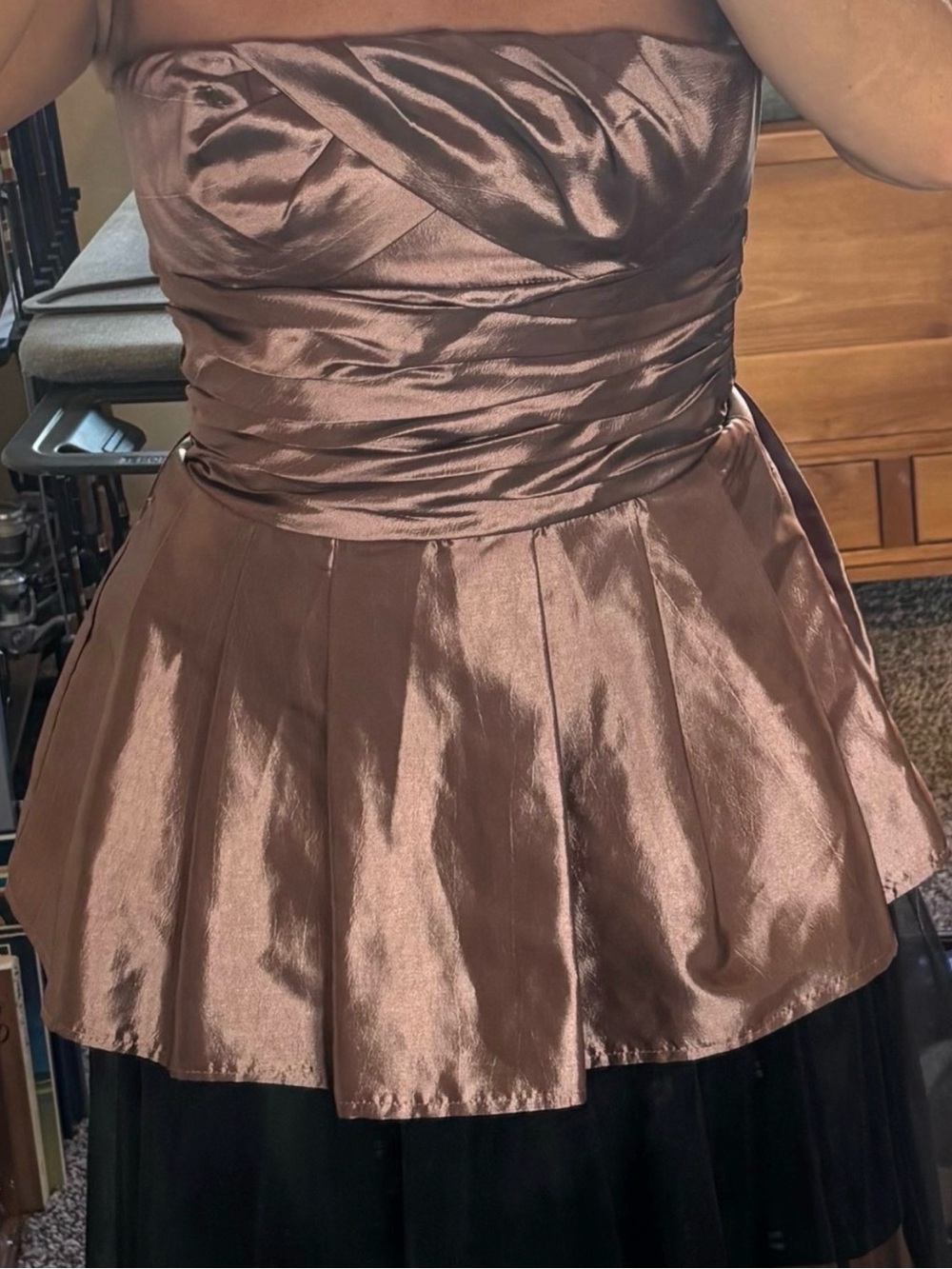 Jessica McClintock Shiny Rose Gold Strapless  Peplum Top